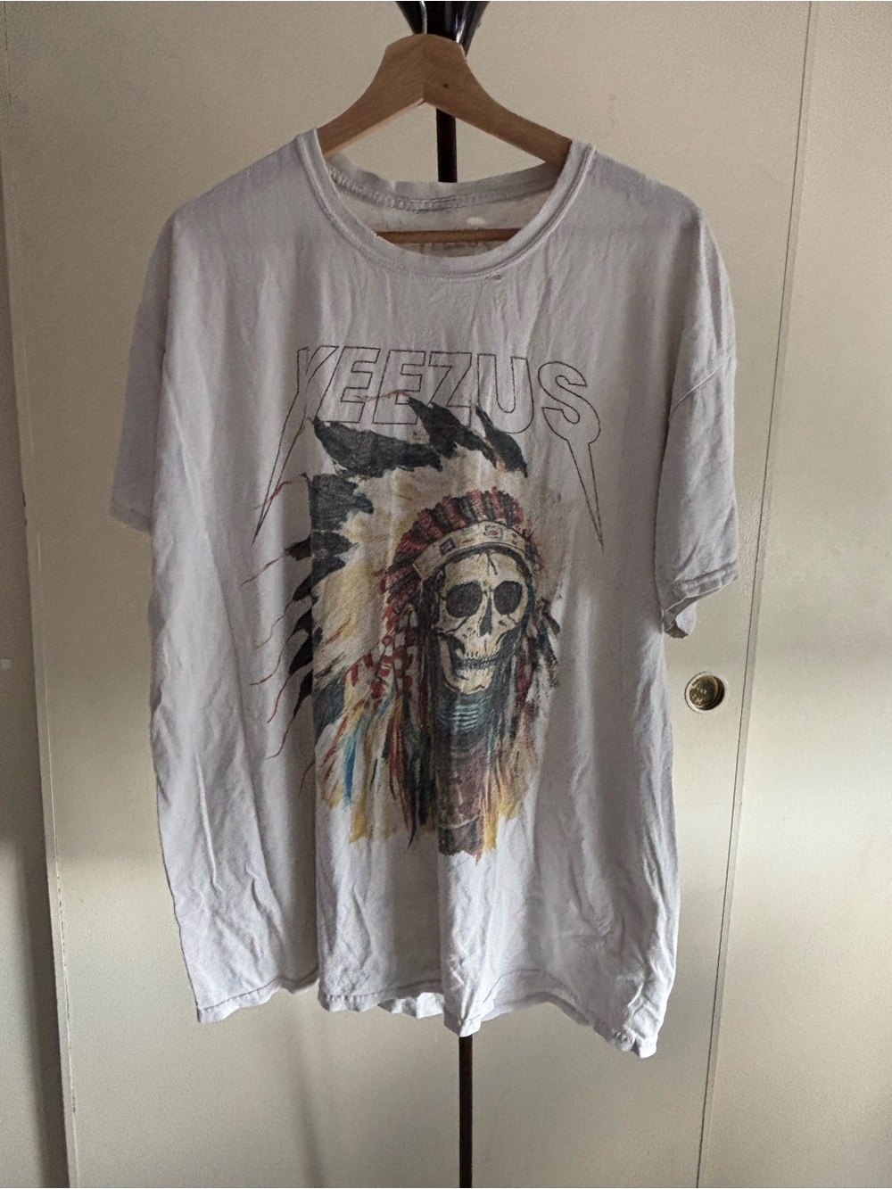 Yeezy White Graphic Skull Headdress Short Sleeve Tee